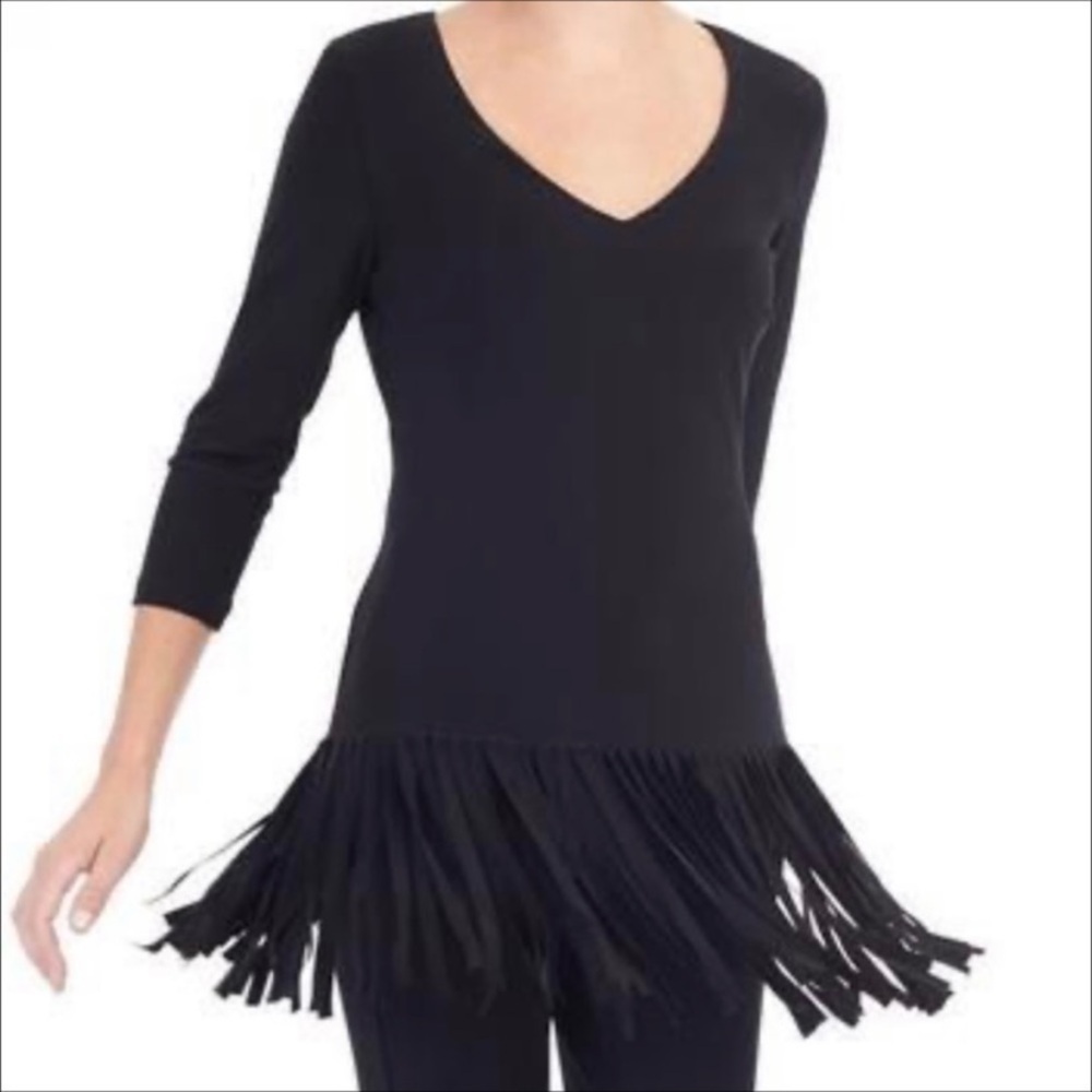 FRANK LYMAN DESIGN Black Fringe Top Tunic Blouse Witchy Goth Halloween Size 6 US